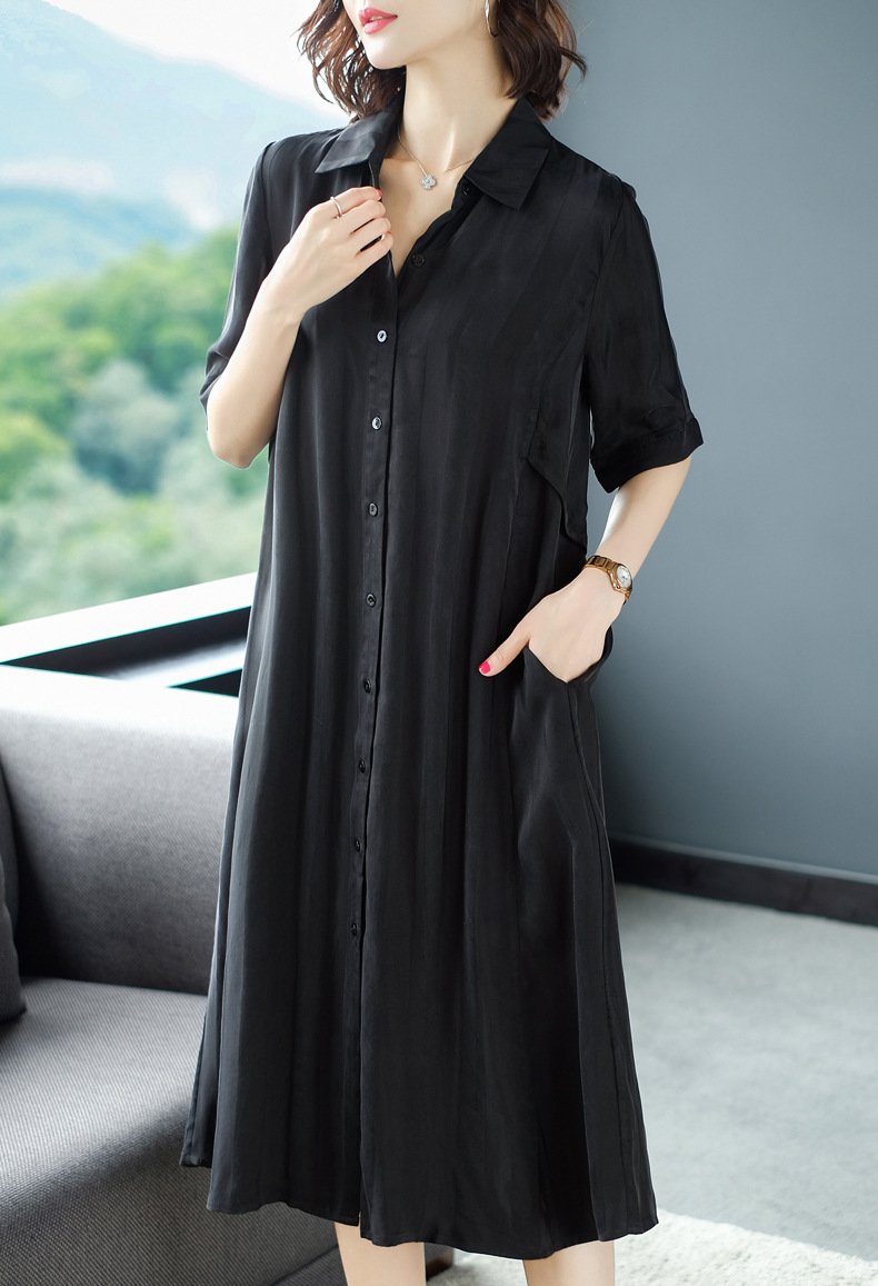 Casual Striped Single-breasted Shirt Dress