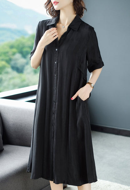 Casual Striped Single-breasted Shirt Dress