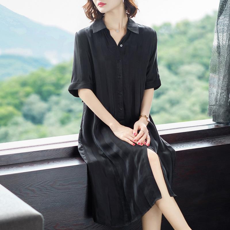 Casual Striped Single-breasted Shirt Dress