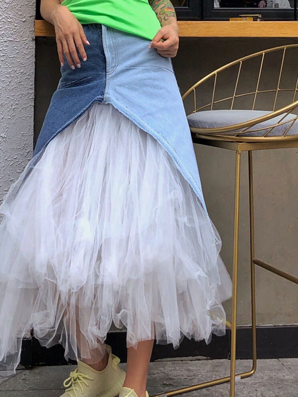 Fashion Split-joint Gauze Skirt