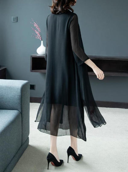 Loose False Two See-through Gauze Midi Dress