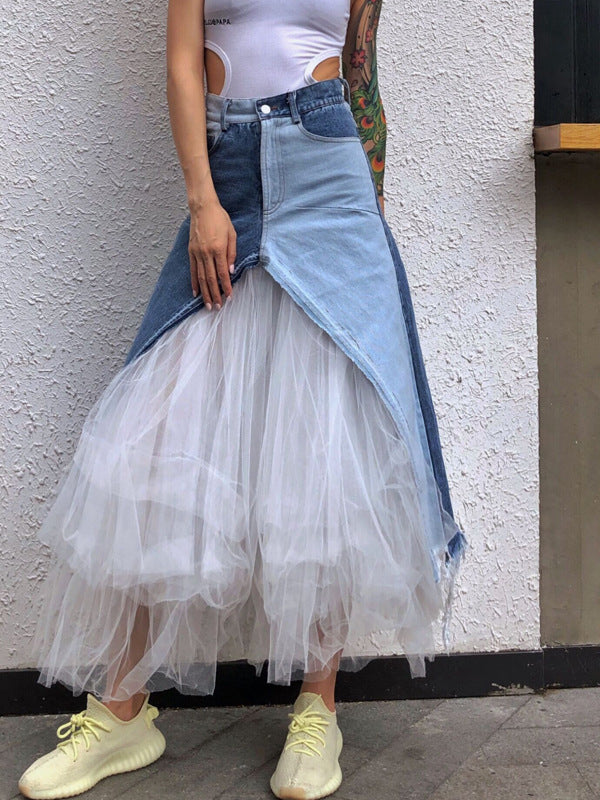 Fashion Split-joint Gauze Skirt