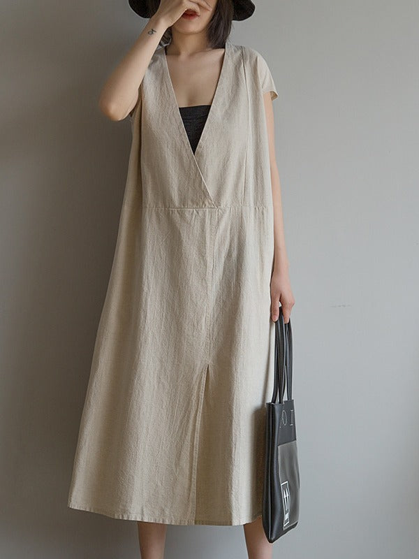 Loose Deep V-Neck Split-Front Long Dress