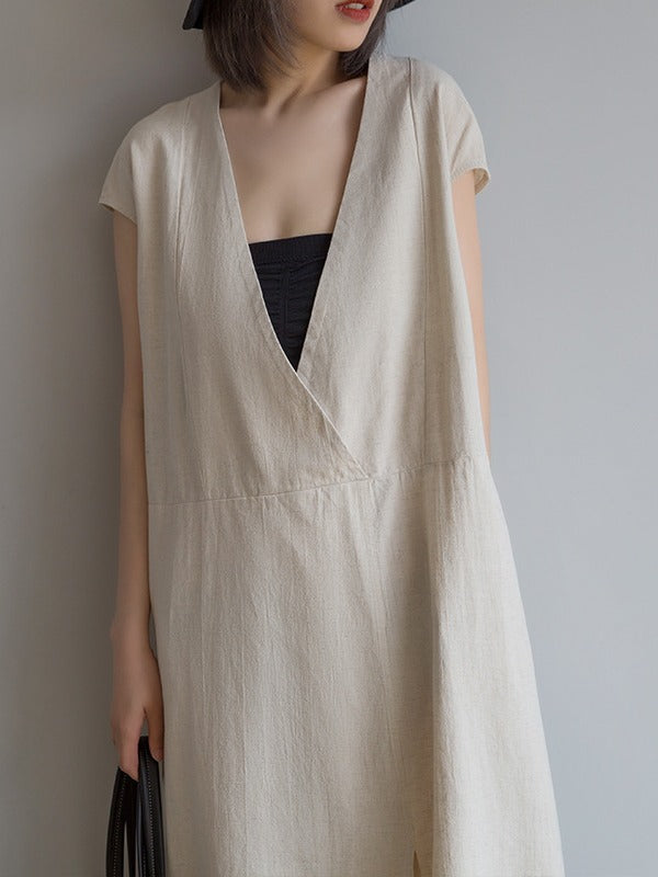 Loose Deep V-Neck Split-Front Long Dress