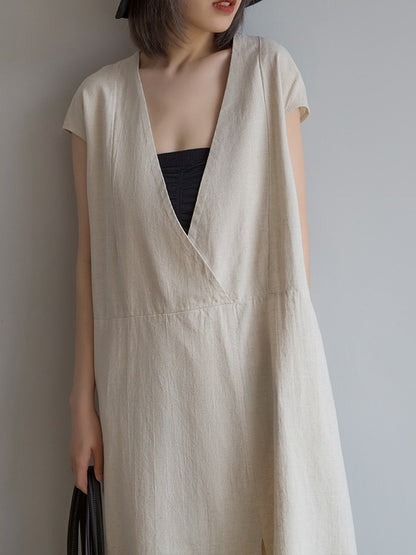 Loose Deep V-Neck Split-Front Long Dress