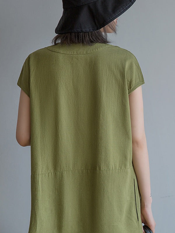 Loose Deep V-Neck Split-Front Long Dress