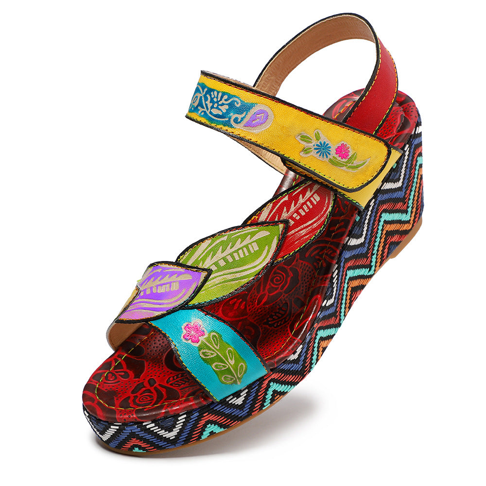 Leather Sandals with Leaves and Flowers
