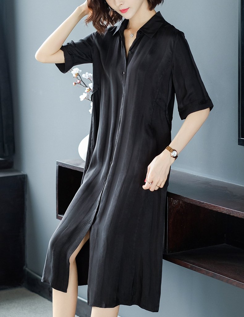 Casual Striped Single-breasted Shirt Dress