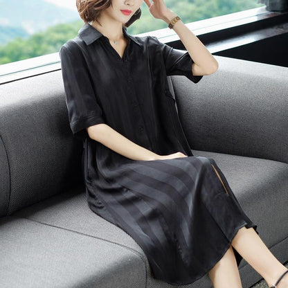 Casual Striped Single-breasted Shirt Dress