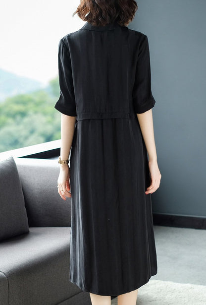 Casual Striped Single-breasted Shirt Dress