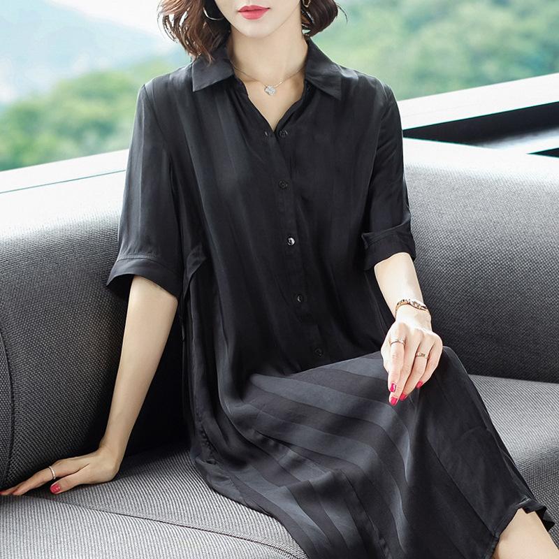 Casual Striped Single-breasted Shirt Dress