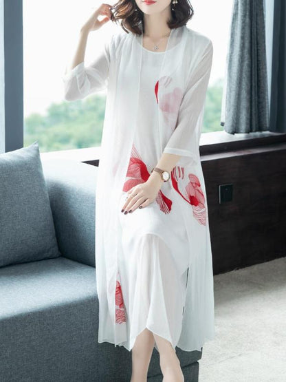 Loose False Two See-through Gauze Midi Dress