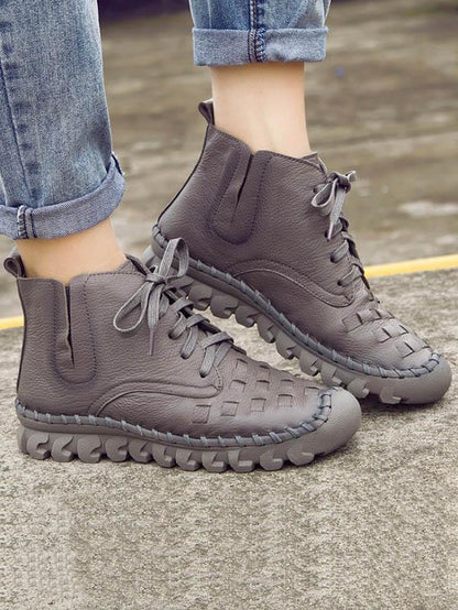 Solid Color Leather Bandage Booties