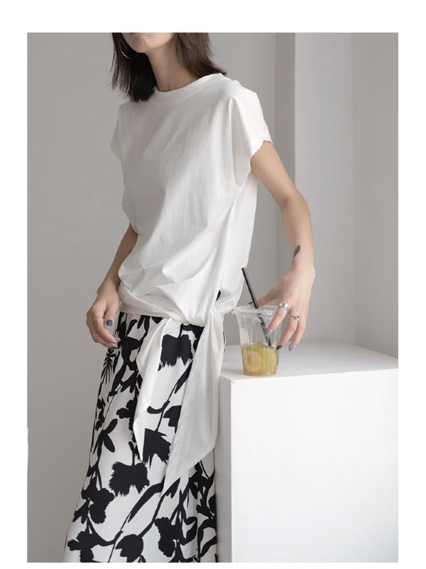 LOOSE COPPED COTTON CHIC DESIGNED LONG T-SHIRTS