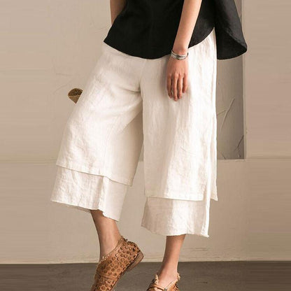 Irregular Cotton Women Linen Loose White Wide Leg Pants