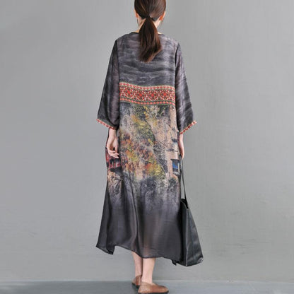 Ethnic Women Loose Round Neck Three Quarter Sleeve Dress