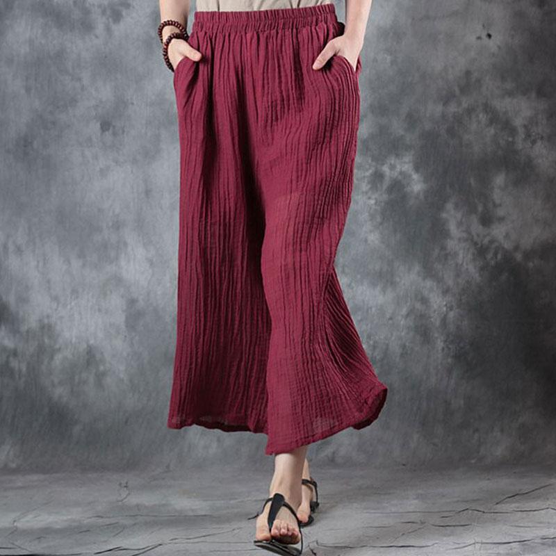 Summer Women Casual Pockets Long Red Pants