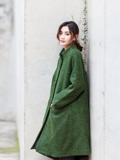 women casual loose woolen coat green