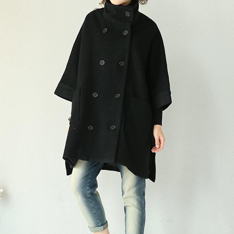 Black Double Breasted Wool Coat