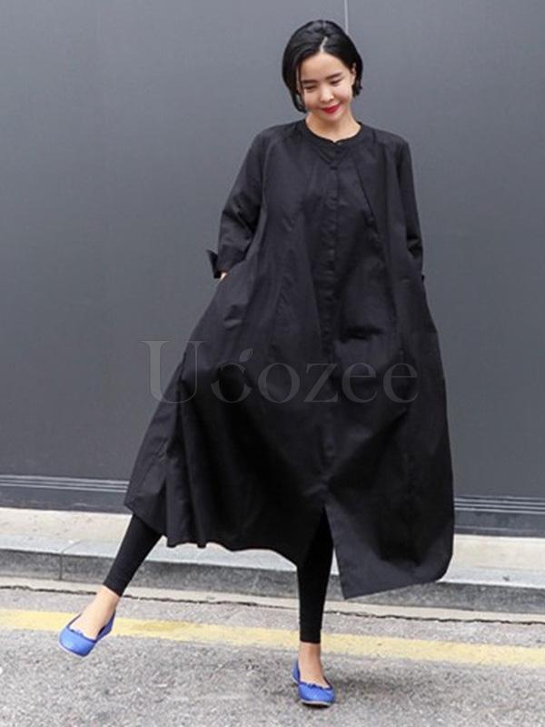 Loose A-line Long Shirt Dress