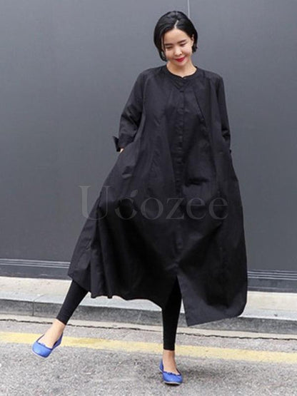 Loose A-line Long Shirt Dress