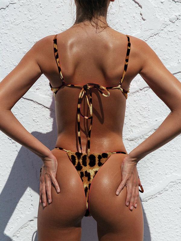 Sexy Lace Up Leopard Bikini Swimsuit