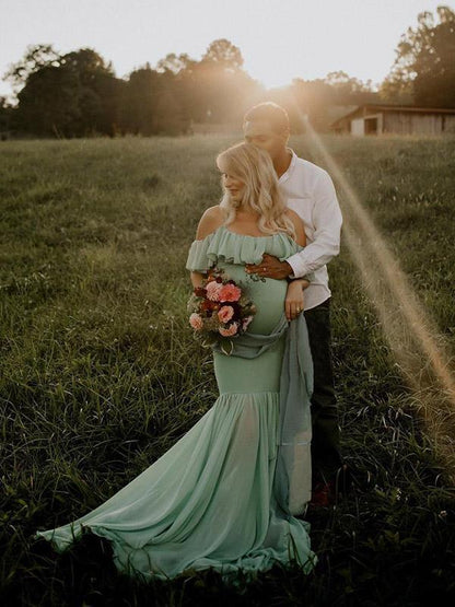Maternity Cold Shoulder Wrap Maxi Dress