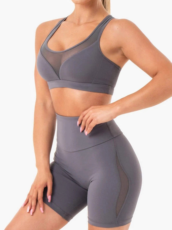 Mesh Split-Joint Sports Bra&Shorts Suits