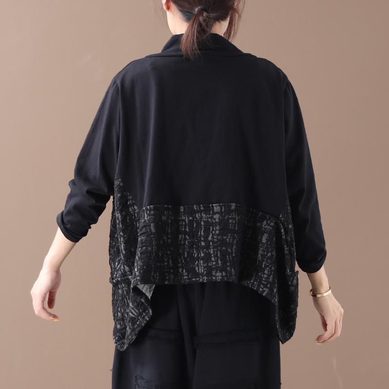 Buykud Literary Irregular Spliced Half Turtleneck Blouse