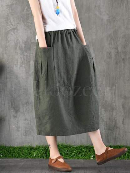 Casual Cotton Pocket Skirt