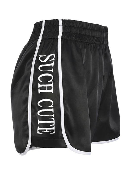 Contrast Trim Letter Printed Shorts
