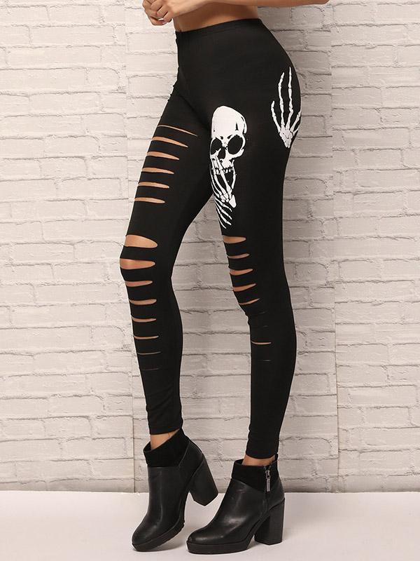 Printed Skull Hole Tight Fitting Legging