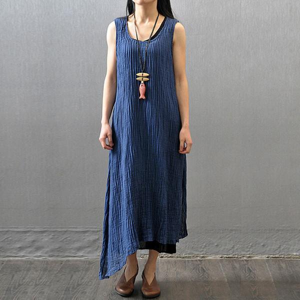 Casual Summer Women Wrinkled Sleeveless Dress