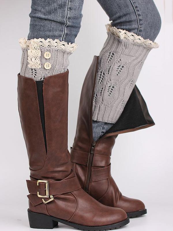 Lace Solid Color Knitting Ankle Socks