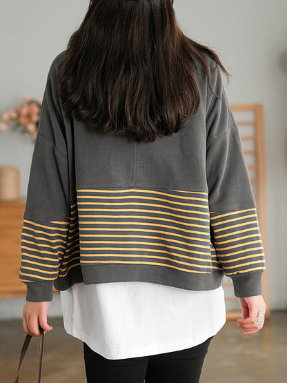 Casual Striped Buttoned V-Neck Batwing Sleeve Outerwear
