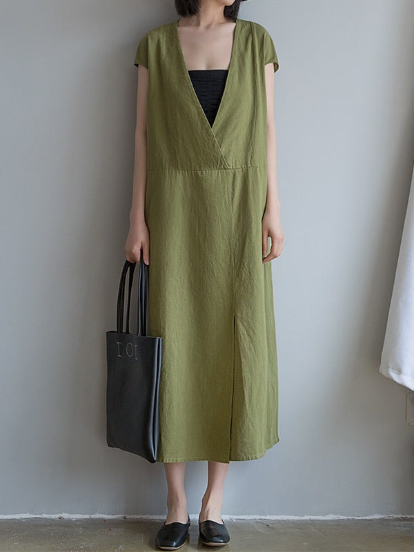 Loose Deep V-Neck Split-Front Long Dress