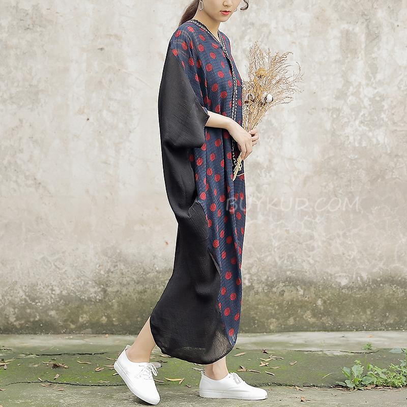 Comfortable Large Size Silk Polka Dot Women Dress