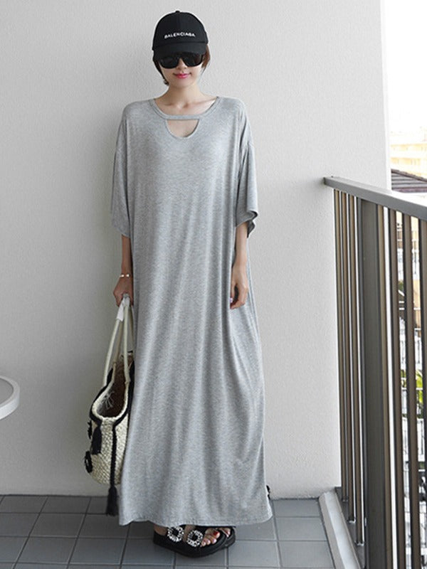 Loose Urban Gray Hollow Maxi Dress