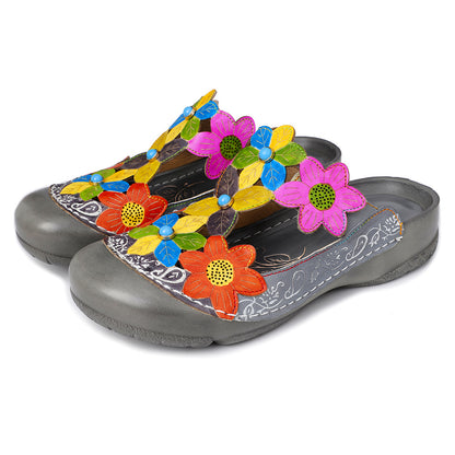 Leather flower pattern retro Ping sandals