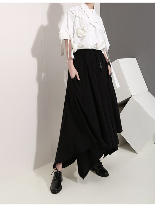BLACK EMPIRE CASUAL CROPPED WIDE-LEG PANTS