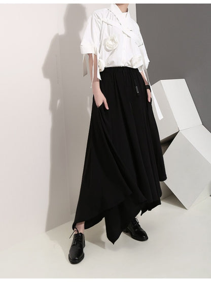 BLACK EMPIRE CASUAL CROPPED WIDE-LEG PANTS