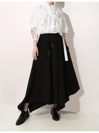 BLACK EMPIRE CASUAL CROPPED WIDE-LEG PANTS