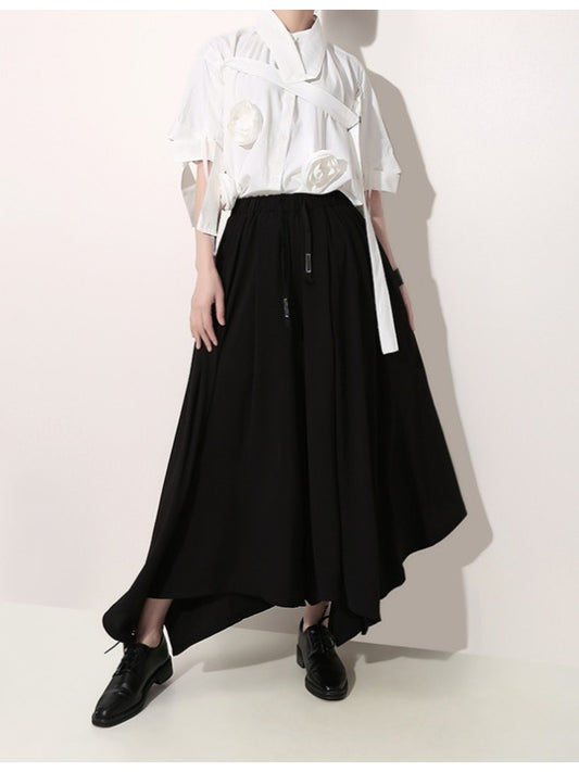 BLACK EMPIRE CASUAL CROPPED WIDE-LEG PANTS