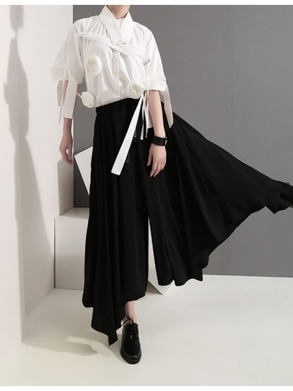 BLACK EMPIRE CASUAL CROPPED WIDE-LEG PANTS