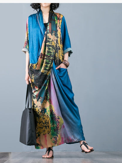 CASUAL SPLIT-JOINT SILK LONG DRESS