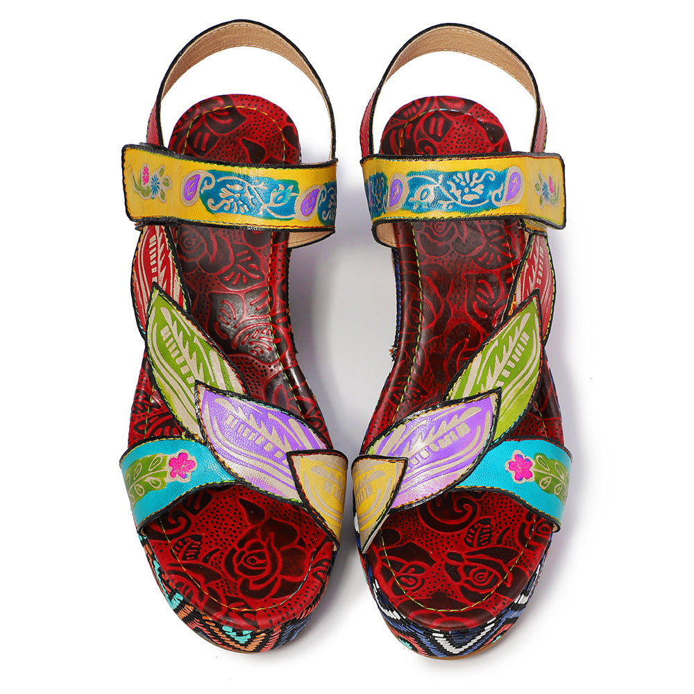 Leather Sandals with Leaves and Flowers