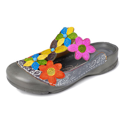 Leather flower pattern retro Ping sandals