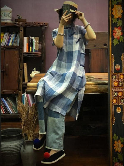 ORIGINAL DESIGNED PLAID BUTTON DRESS