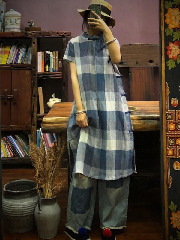 ORIGINAL DESIGNED PLAID BUTTON DRESS