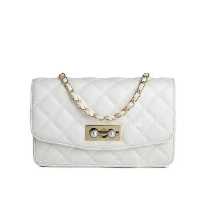 Pearl lock chain shoulder slant small square bag